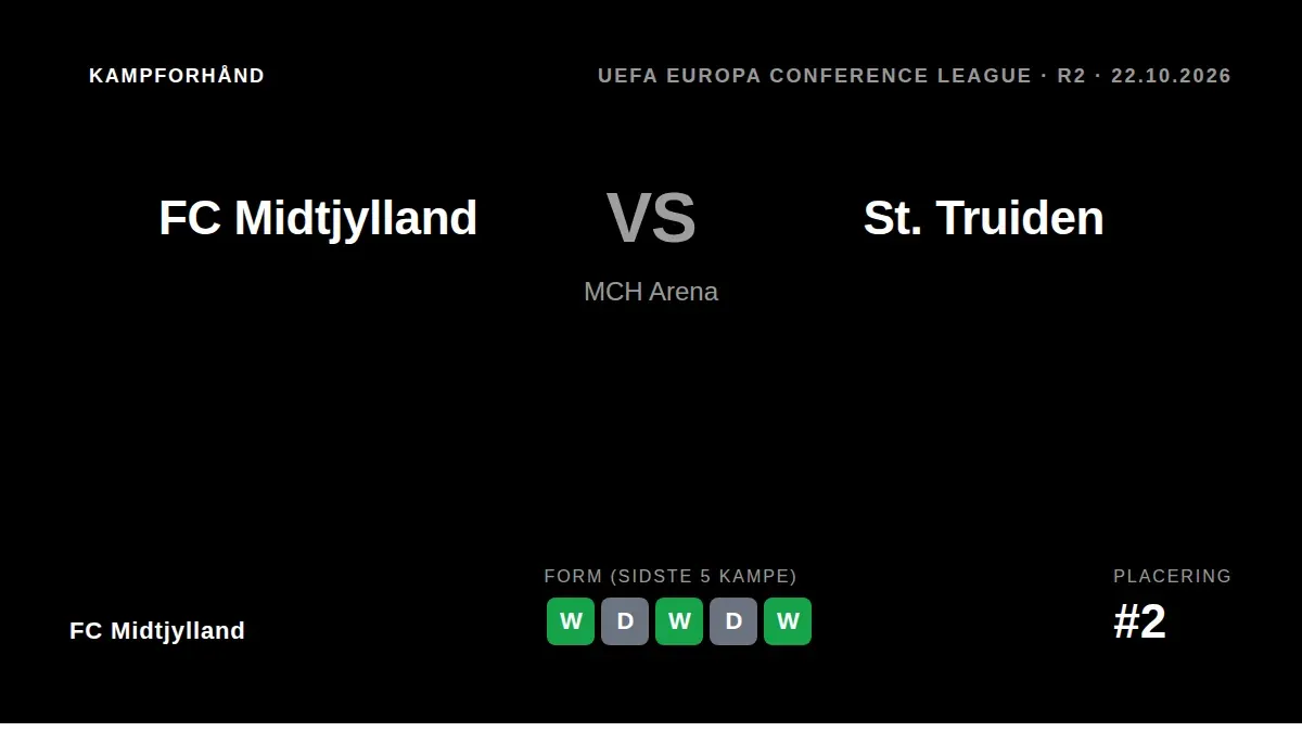 FC Midtjylland skal i gang med anden runde af Europa Conference League, når de på torsdag tager imod belgiske St